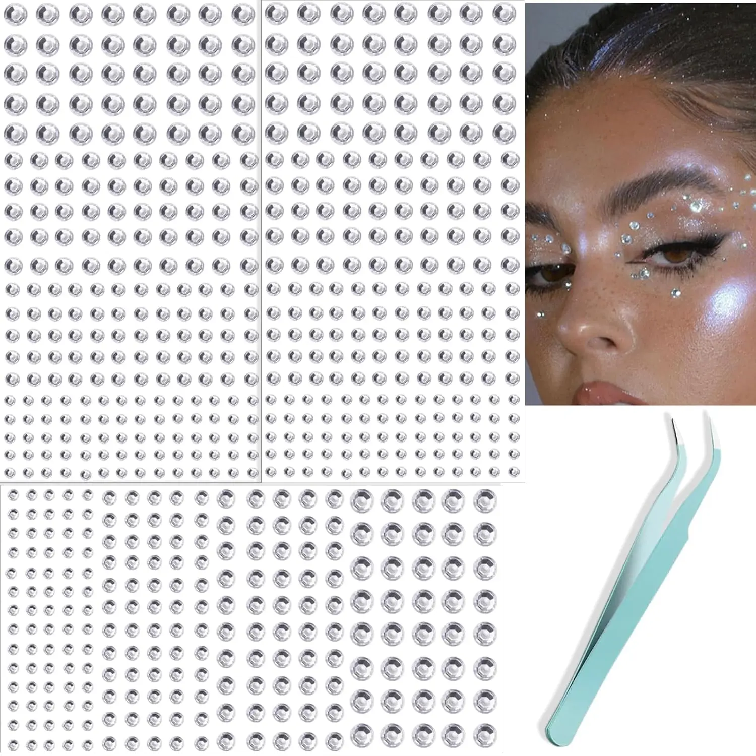 660Pcs Face Gems Hair Gems, Self-Adhesive Face Jewels Eye Jewels Rhinestones 3/4/5/6 mm DIY Face Gems Stick on, Hair Body Rhinestones Gems Rave Accessories for Face Eyes Makeup Body, Crafts