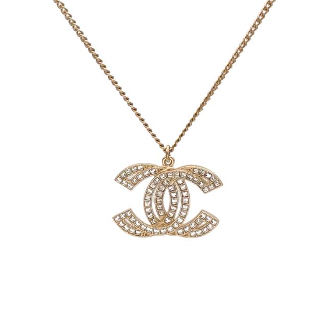 Pre-owned 【Alea】CHANEL 16C Double C Rhinestone Necklace Alloy