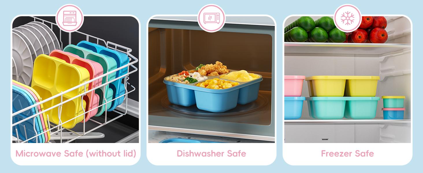 4 Pcs Snack Box Containers Set, Reusable 4 Compartment Lunchable Container with 2Pcs Sauce Containers, Stackable BPA-Free Bento Box for School, Work, Travel (4 Color)
