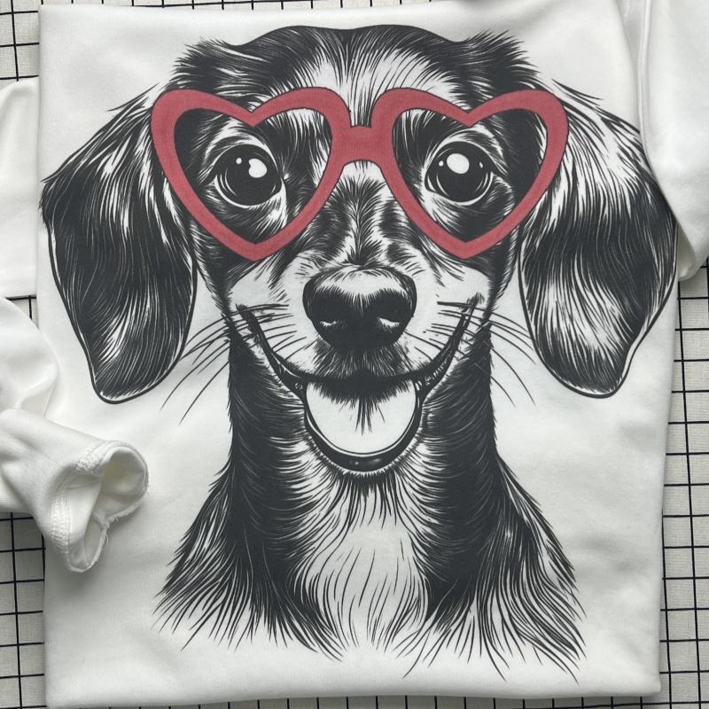 Cute Dog with Glasses Sweatshirt S-2XL White&Grey Adorable Cozy Pet Lover Casual Womenswear Soft Fabric Fun Graphic Design Perfect for Everyday Wear Long Sleeve Crewneck Sweatshirt