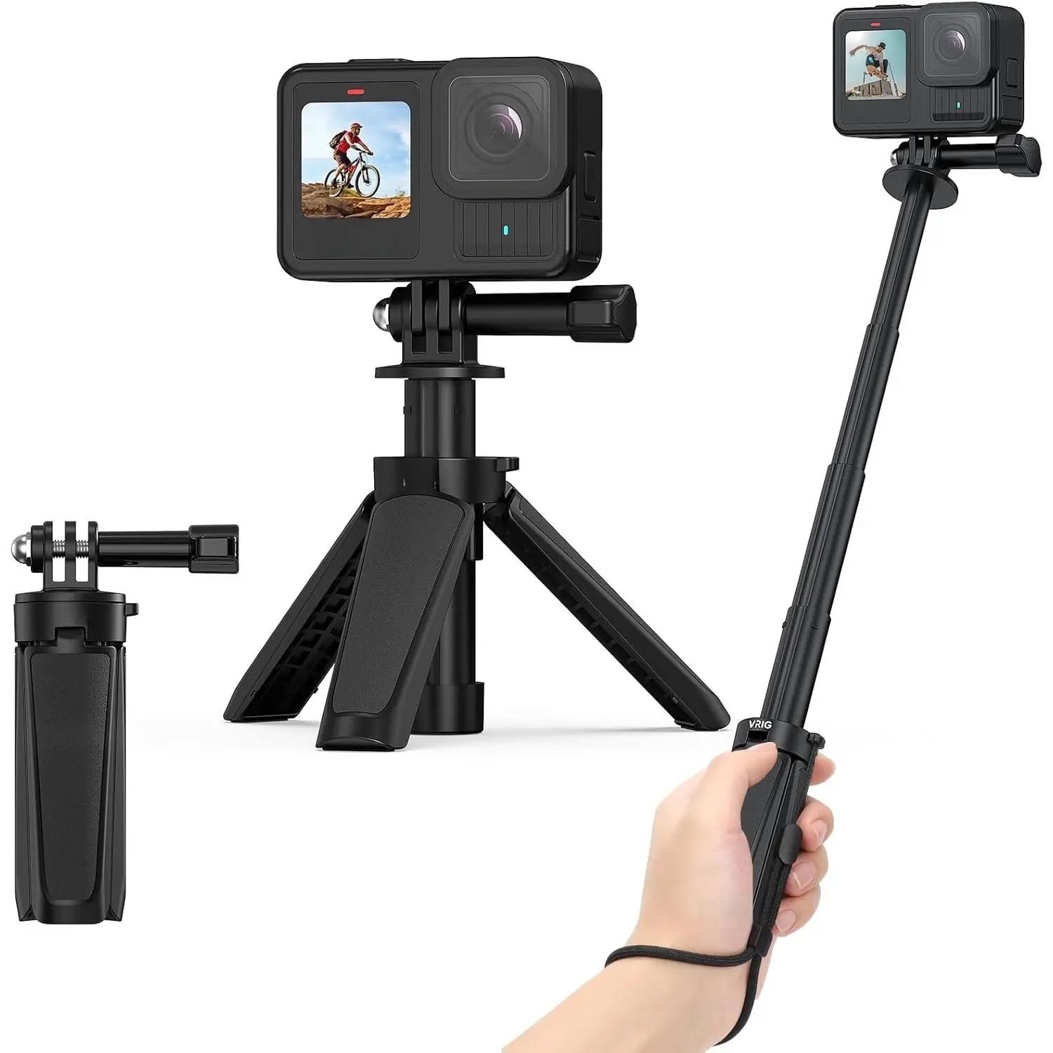 TP29 Extenable  Tripod,Portable Small Handle Grip Desktop Webcam Selfie Stick Tripod for   Action 5Pro/4/3/ Brave EK7000,Pole Tripod for Action Camera  13 12 11 10 Max