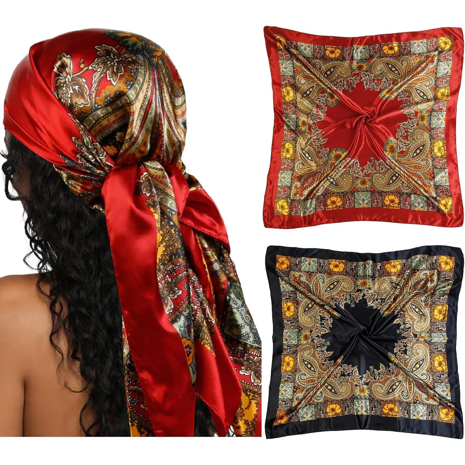 Scarf for Women Red Silk Bandana Pirate Costume Accessories, Pirate  Scarf for Hair Wrapping and Sleeping 35 Inches