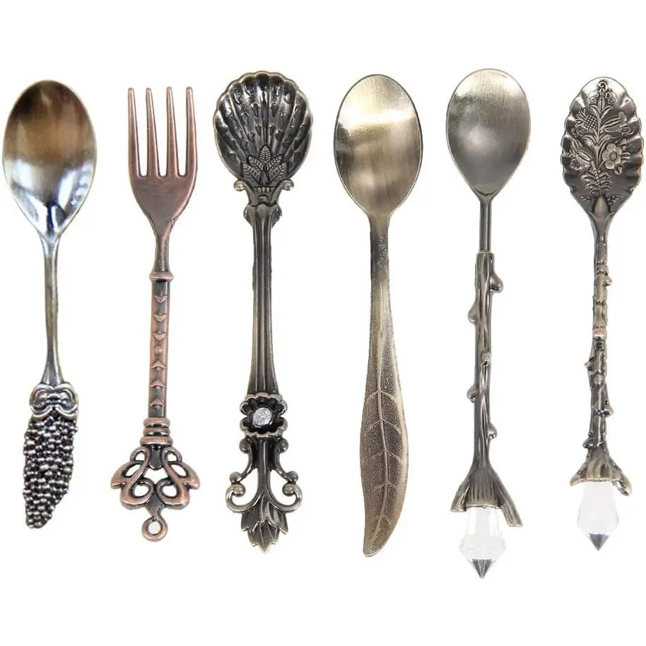 Awakingdemi Vintage Style Metal Carved Fruit Dessert Spoons, 6pcs/set | Whimsical Silverware Set,Cute Spoons,Coffee Spoon Teaspoon for Kitchen Dining Bar