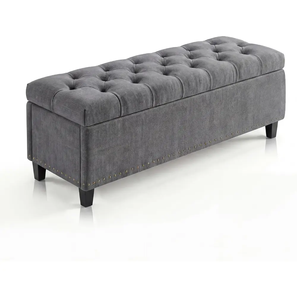51" Extra Large Storage Ottoman Bench, Supports 660lbs End of Bed Storage Bench with Button-Tufted Upholstery and Safety Close Hinge, Upholstered Bench for Living Room, Bedroom, Entryway