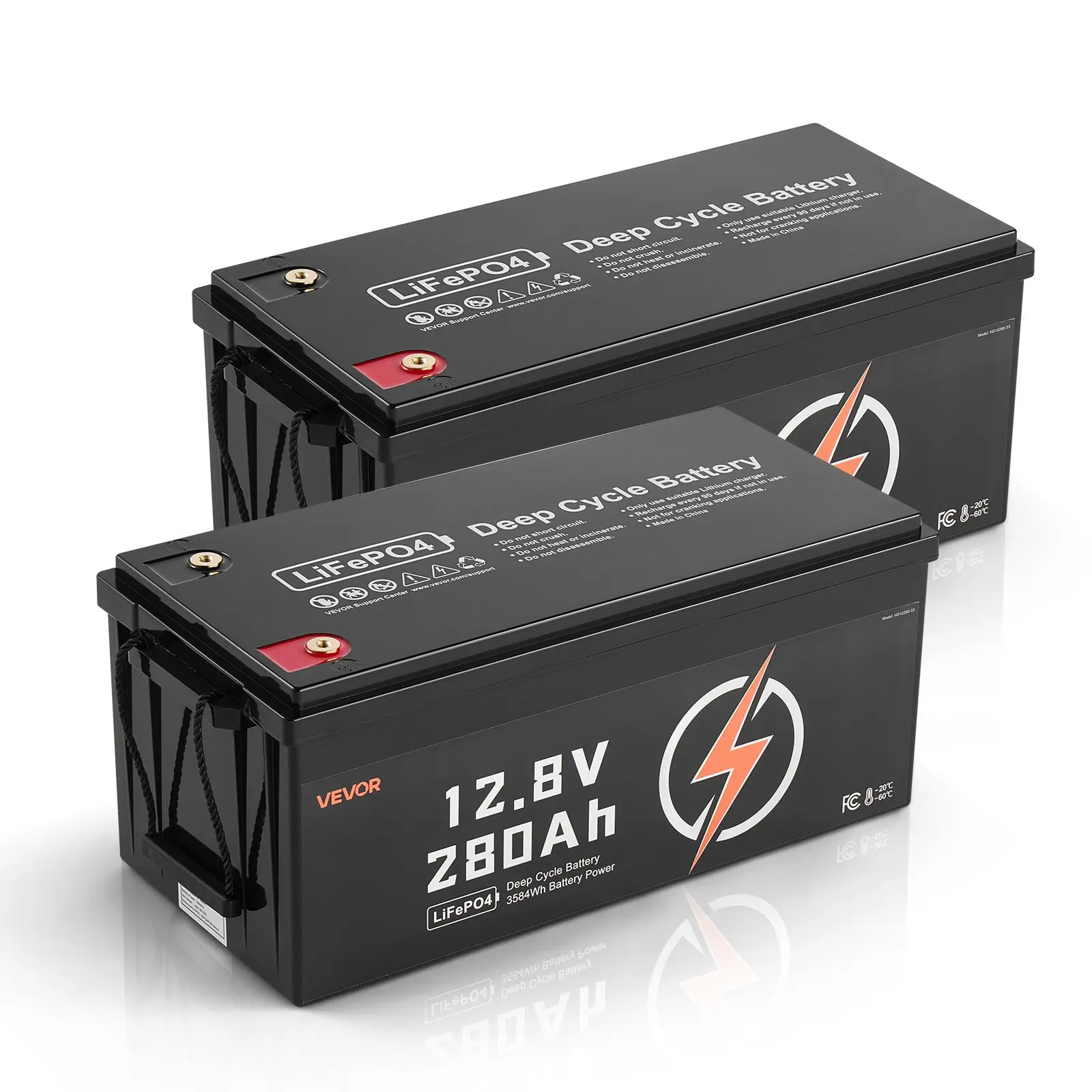 VEVOR 2 Pack 12V 280Ah LiFePO4 Battery, Up to 15000 Cycles, Deep Cycle Lithium Iron Phosphate Battery with Built-in BMS, Low Temp Protection, 10 Years Lifetime, for Solar Off-Grid Home Energy Storage