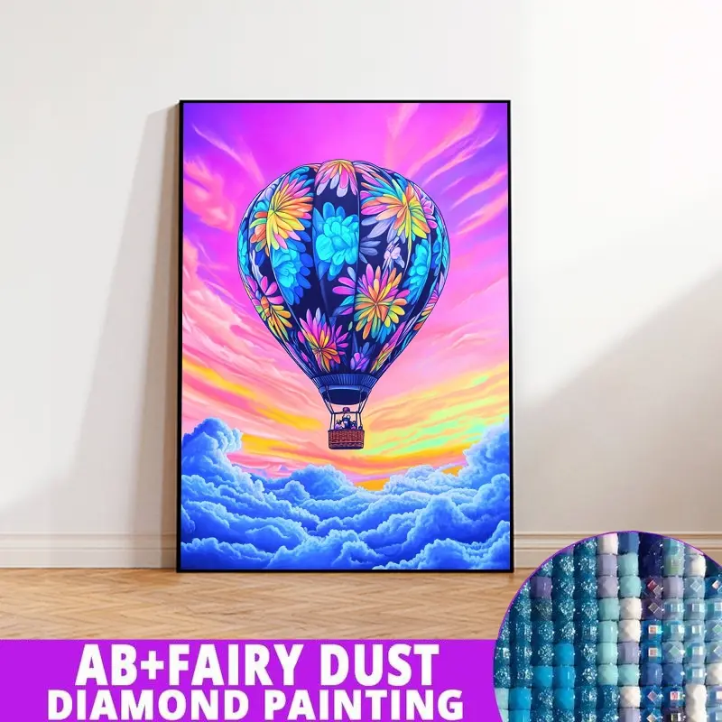 1PC framedless 5D Diamond Painting Kit-Colorful Floral Hot Air Balloon in Sky Colorful Floral Hot Air Balloon in Sky -Ornament Decorations for Home Resin Diamonds, AB Diamonds & Fairy Dust, Perfect for Adult Diamond Lovers,Holiday Gift
