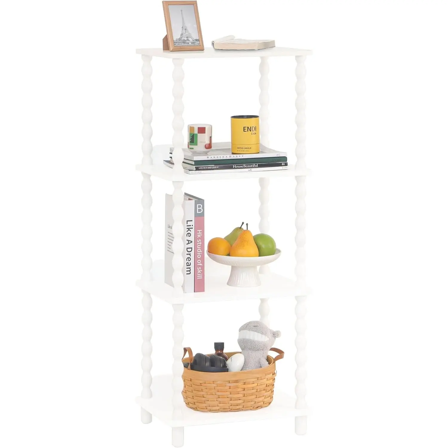 Bookshelf, 4-Tier Bookcase with Open Shelves, Modern Book Shelf for Small Spaces, Bedroom, Living Room and Office with Solid Wood Legs (White)