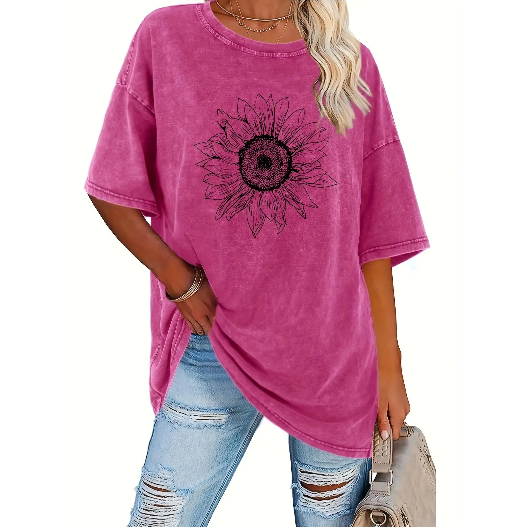 Women's Retro Washed Cotton T-Shirt - Fashion Pattern Print, Thick, Round Neck, Short Sleeve, Loose Fit, Streetwear Clothes, Machine Washable, Spring Summer Casual Wear Unisex Vintage Graphic Grunge Album Lever Action Rifle Cool Meme Mii Need Cigarette