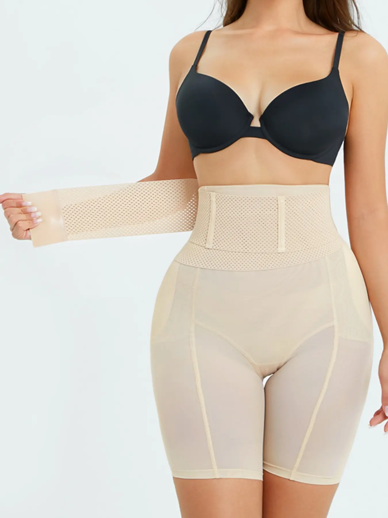 3 IN 1 High Elastic Mesh Thong Panties for Women, Strong Wrinkle Reduction, Detachable Waistband, Butt Lifting Pads, All Seasons Wearable