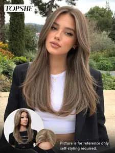 Topshe Mono Glue-Free Lace Wig, Viral HD Skin Melt Mono Lace Front Wig, Cool Ash Honey Blonde V-Layer Long Straight Wig, Hand Tied Breathable Mono Top Realistic Scalp, Wear & Go Glueless No Bleach, Silky Tangle Free Heat Resistant Synthetic Hair, Gam