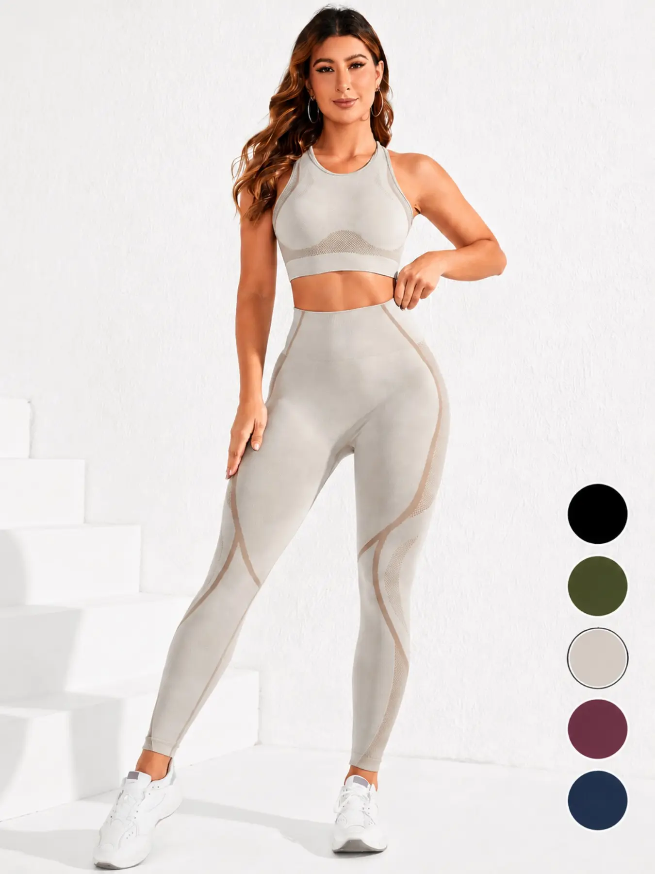 Women's Round Neck Crop Tank Top & High Waist Leggings Tracksuit Set, Activewear Fitness Outfit, Sporty Breathable Comfortable Outfits for Yoga Gym Workout Running, Ladies Sportswear for All Seasons, Fitted Yoga Set