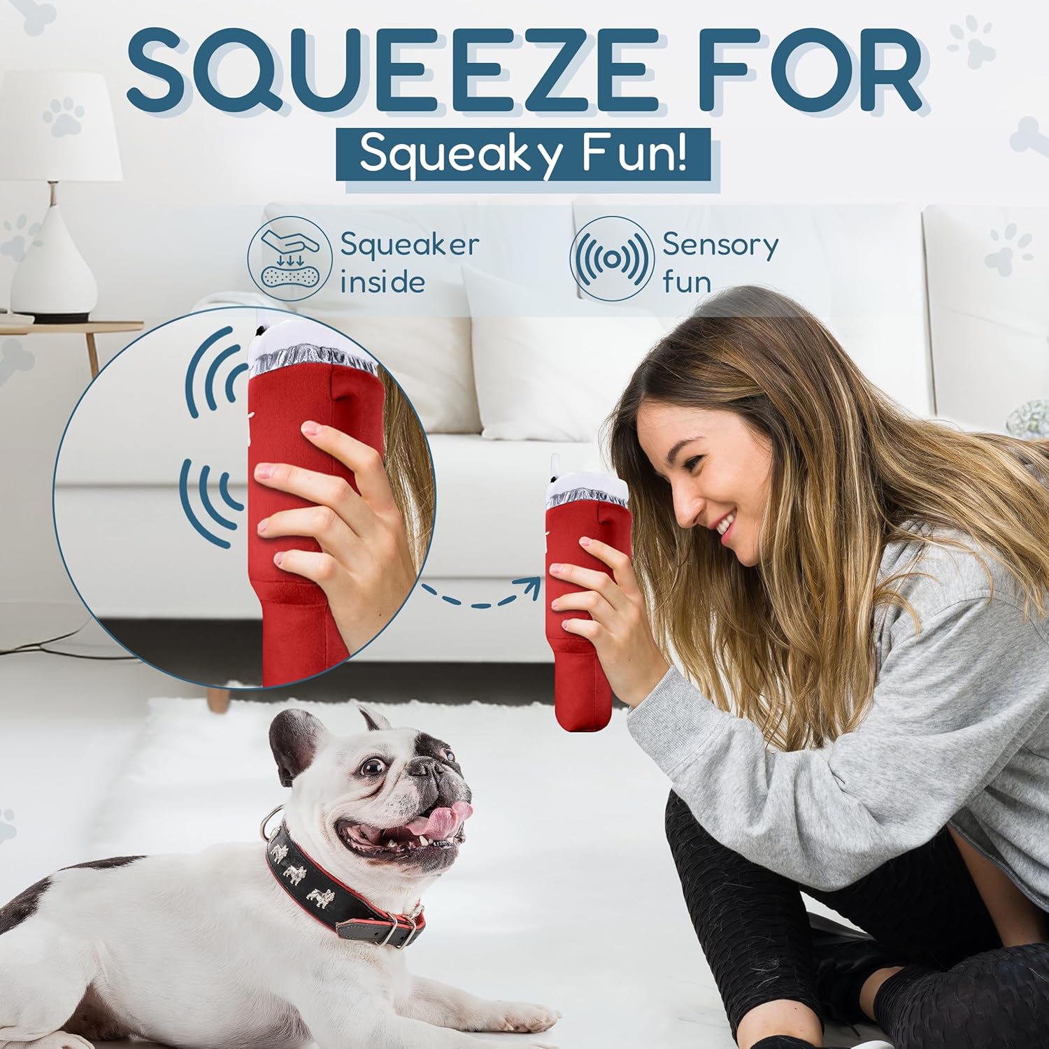 Pup Cup Tumbler   - Cute Girl  , Christmas & Birthday , Interactive Squeaker, Fun Puppy Present & Stocking Stuffer ( Red)