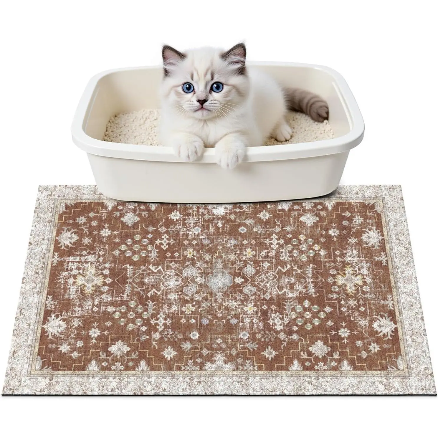 Litter Mat Litter Trapping Mat, 24"x15"   Proof Litter Box Mat Catcher Mat Non-Slip Washable for Kitty Kitten, Brown