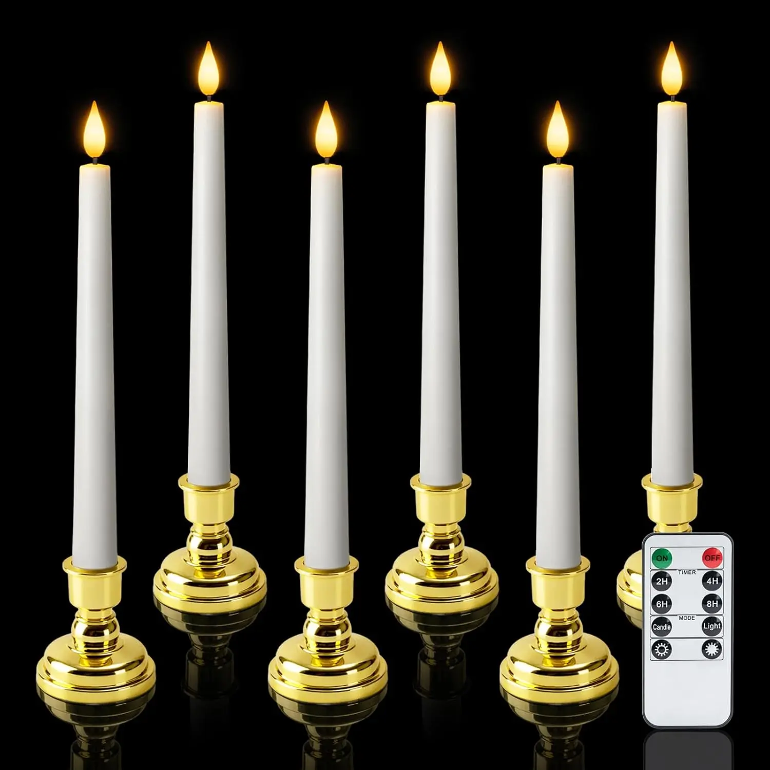 6 count Window Candles with  Holders, Flameless Taper Candles with Remote and Timer, White LED Christmas Candle for  Window Holiday Xmas Decor