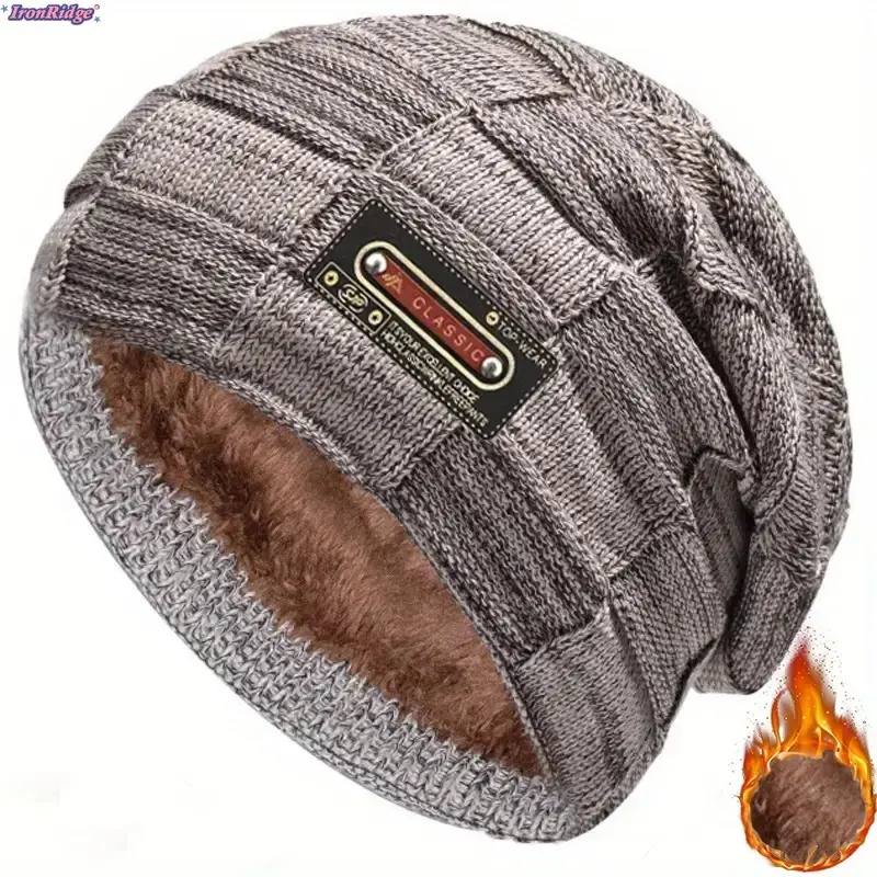 Men’s Fleece‑Lined Knitted‑Wool‑Beanie, ≥80% Textile‑Blend Hand‑Woven‑Fabric Winter‑Hat, Hand‑Washable Cold‑Resistant‑Cap for Outdoor‑Sports, City‑Commuting‑Walking & Cold‑Weather‑Daily‑Outdoor‑Use