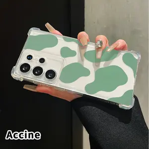 Phone Case for Samsung Galaxy S25 S24 S23 Plus FE S22 Ultra Green Blob Pattern Four Corners Air Cushion Pattern Anti-drop Transparent Non-Yellowing Silicone Cover
