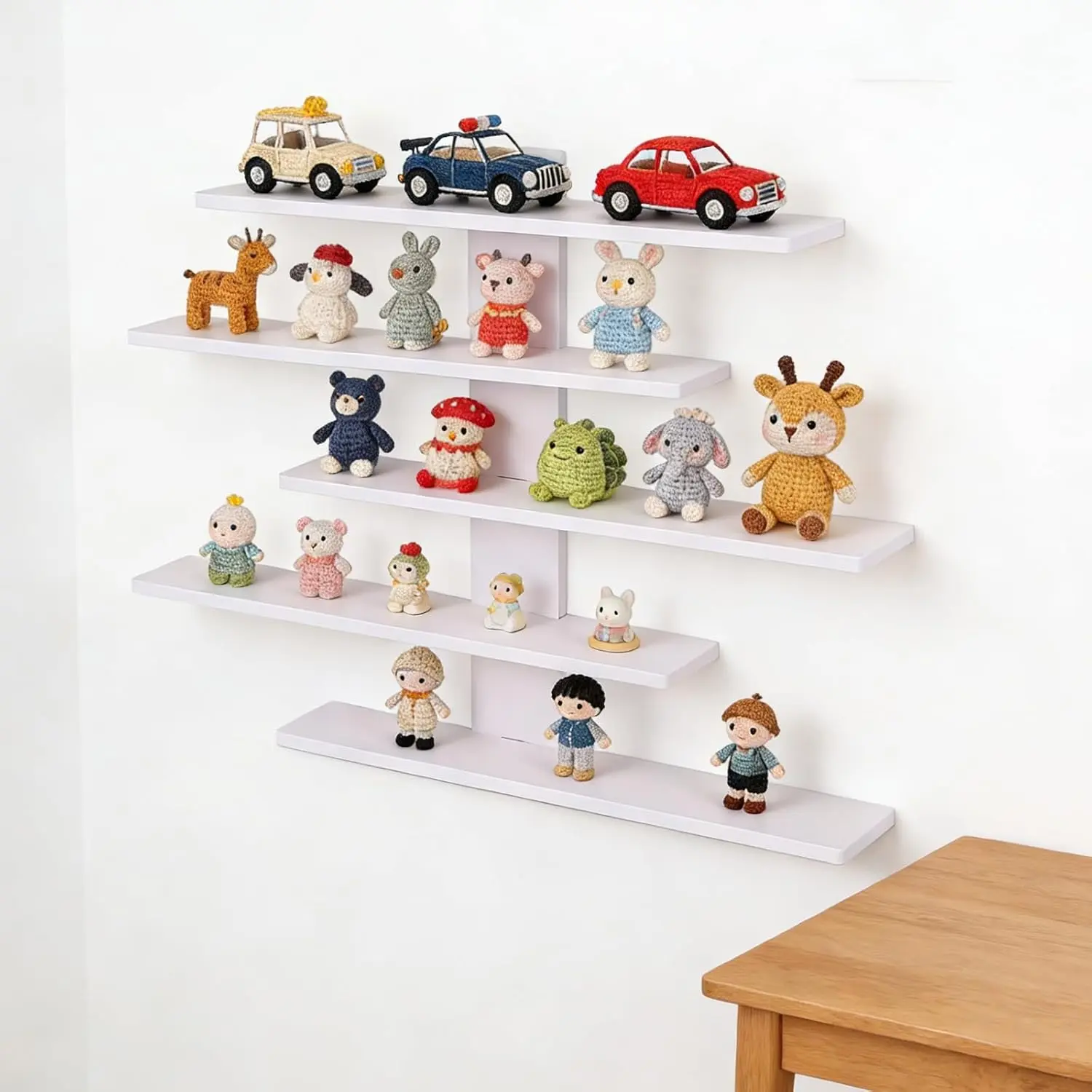5-Tier Floating Wall Shelves Space-Saving White Wall Mounted Storage Shelf Minimalist Decor & Display Rack for Anime Figurines Dolls Small Plants Statues Wall Organizer for Bedroom Living Room