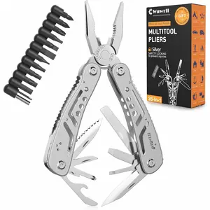 26-in-1 Multitool，Professional Stainless Steel Multi Tools ，Multitool Pliers Pliers Pocket Knife with Heavy Duty Screwdriver Sleeve, Replaceable Bits Multitools for Outdoor, (silvery)