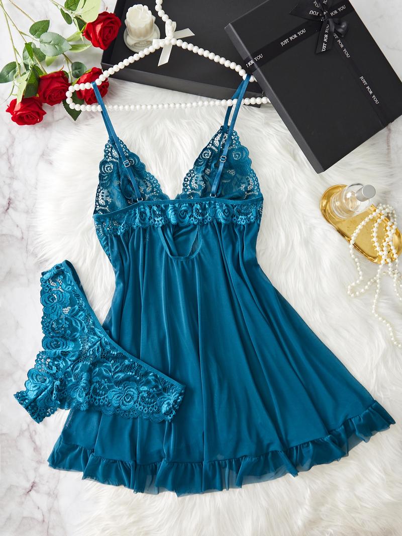 【Plus Size】Cami Nightdress & Panty Sexy Loungewear Set, Plus Size Women's Nightwear, Women's Sleepwear for Summer