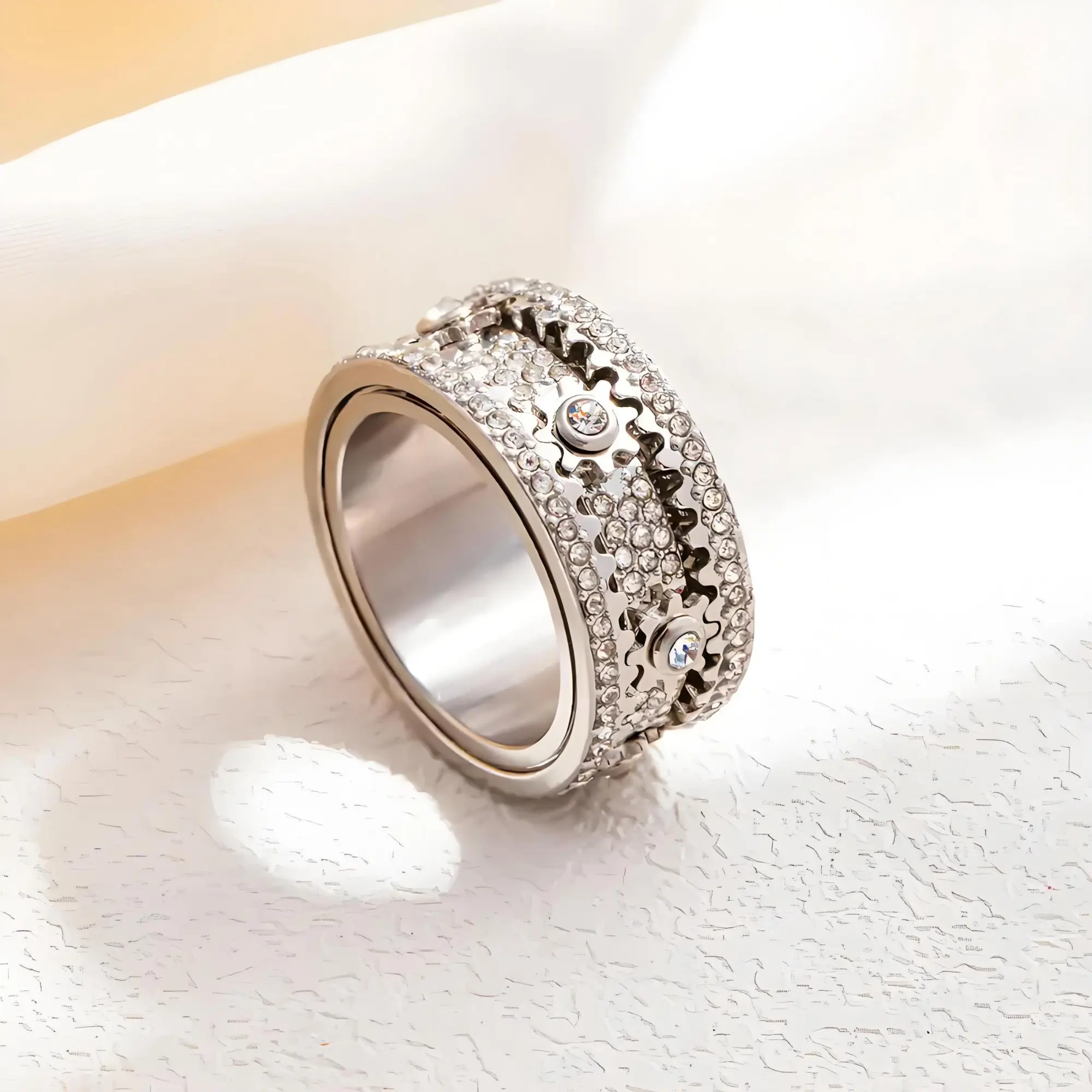 DIY Detachable Ring Band, Metal Round Starry Gear Ring, Rotating Cnc Full Drill Mechanical Design, Watch Strap Replacement (Band Only)