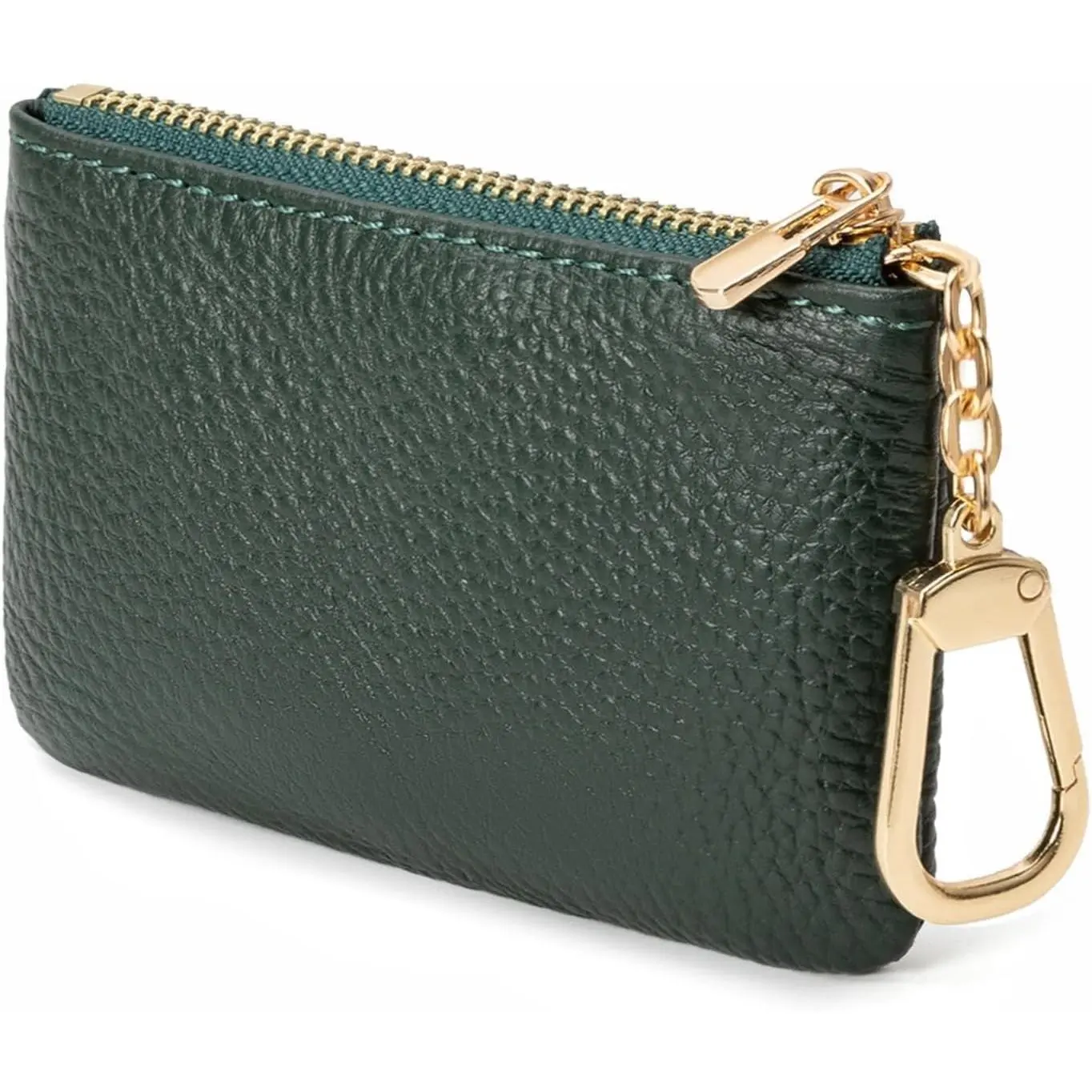 Full Grain Leather  Purse with Key Chain - Small Change Purse  Card Holder  Pouch Small  Wallet for Women and Men (Forest Green)