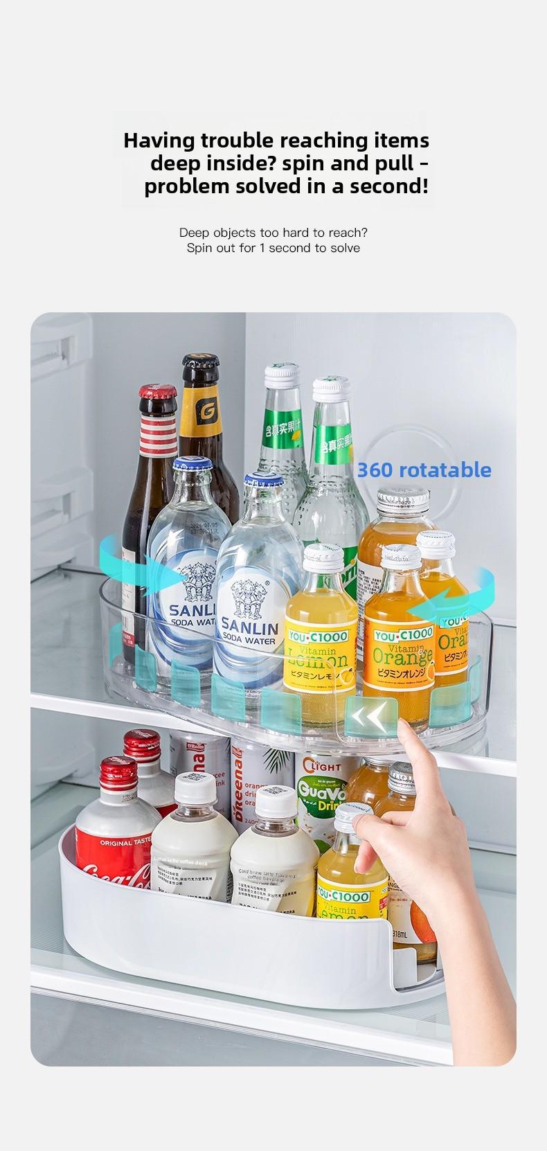 Kitchen Rotating Storage Rack for Drinks Multi - purpose Fridge Rotation Tray Detachable Washable Desktop Bottle Organizer