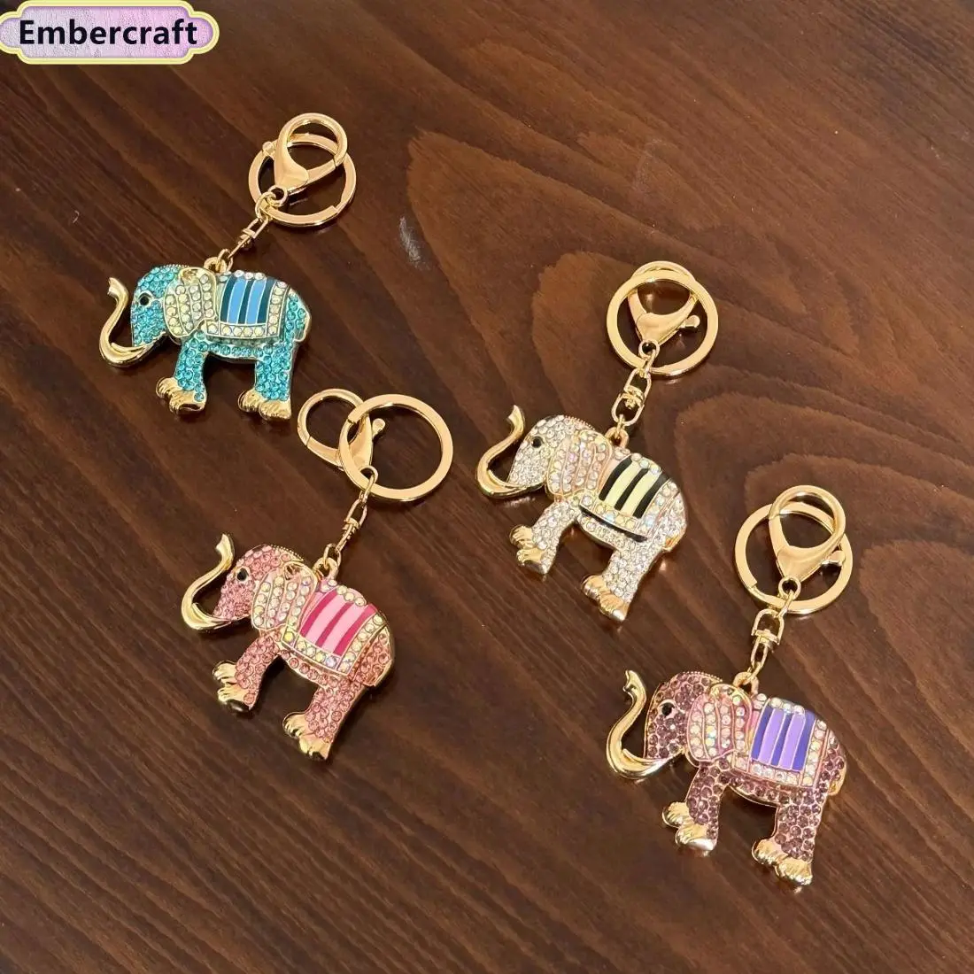 Sparkly Elephant Rhinestone Keychain Set - Cute Y2K Bling Purse Charm for Women, Crystal Bag Pendant Accessory, Travel Souvenir Gift for Hiking Camping Trips