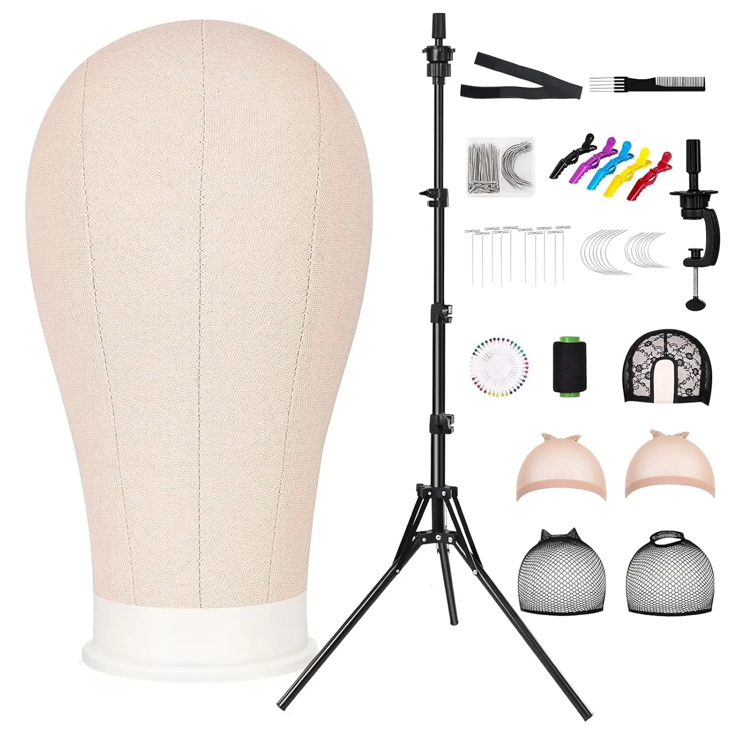 63In Wig Stand Tripod with 22In , Canvas Wig  Stand with Mannequin  for Wigs Manikin  Block Set for Wigs Making Display