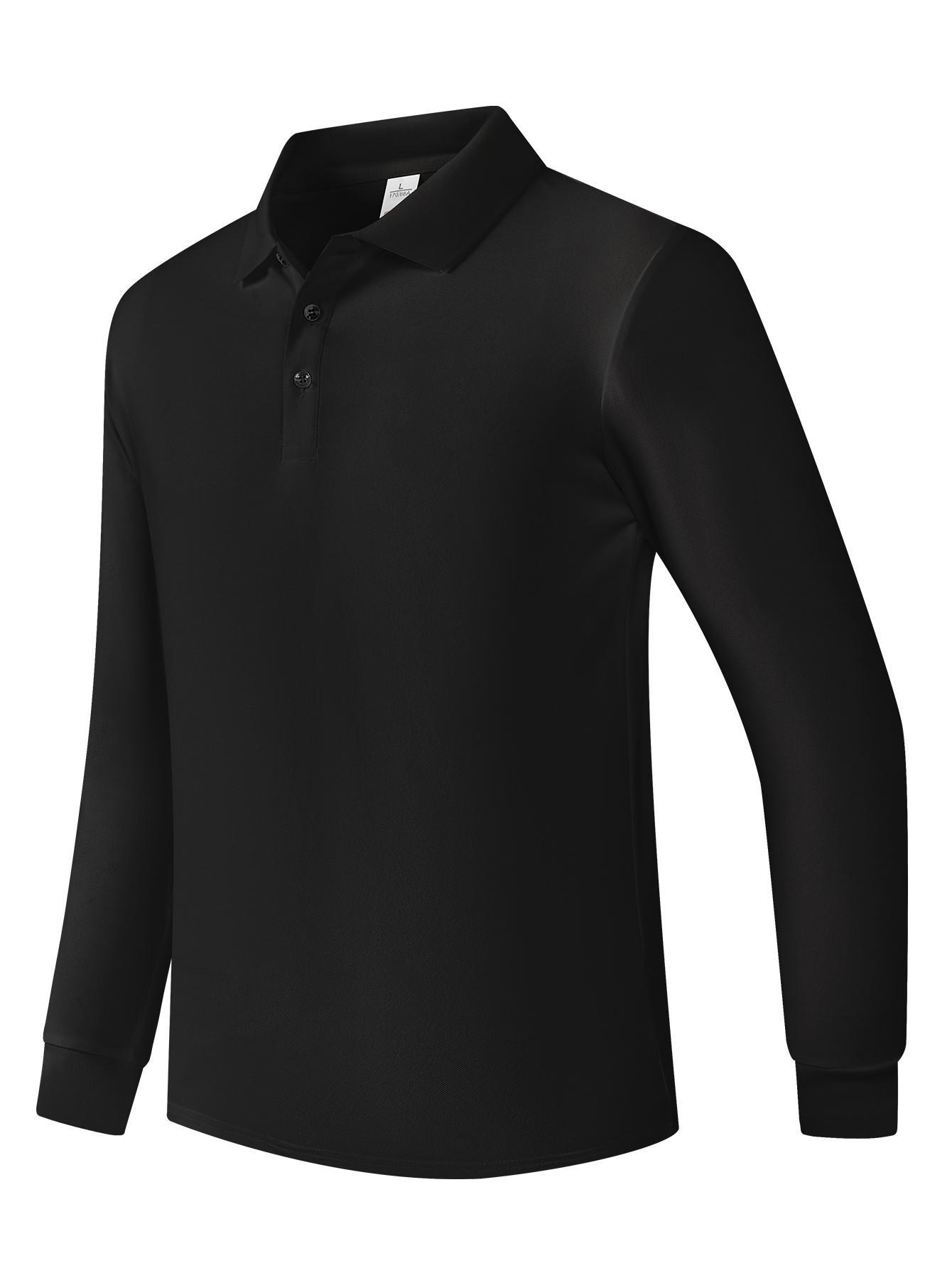 Men's Fitness All-Season Comfortable T-Shirt, Versatile Long-Sleeve Polo Shirt, Lapel Collar, Casual, Elastic, Solid Color, Slim Fit, Wrinkle-Free, Breathable, Figure-Flattering