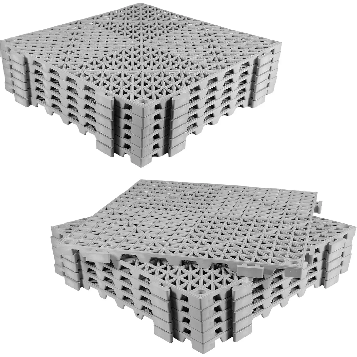 12PCS Drainage Interlocking Floor Tiles 11.8" x 11.8", Modular Interlocking Cushion Soft PVC Floor Non-Slip Splicing Waterproof Mat for Pool, Shower, Patio, Balcony, Bathroom, Kitchen, Yard（Grey）
