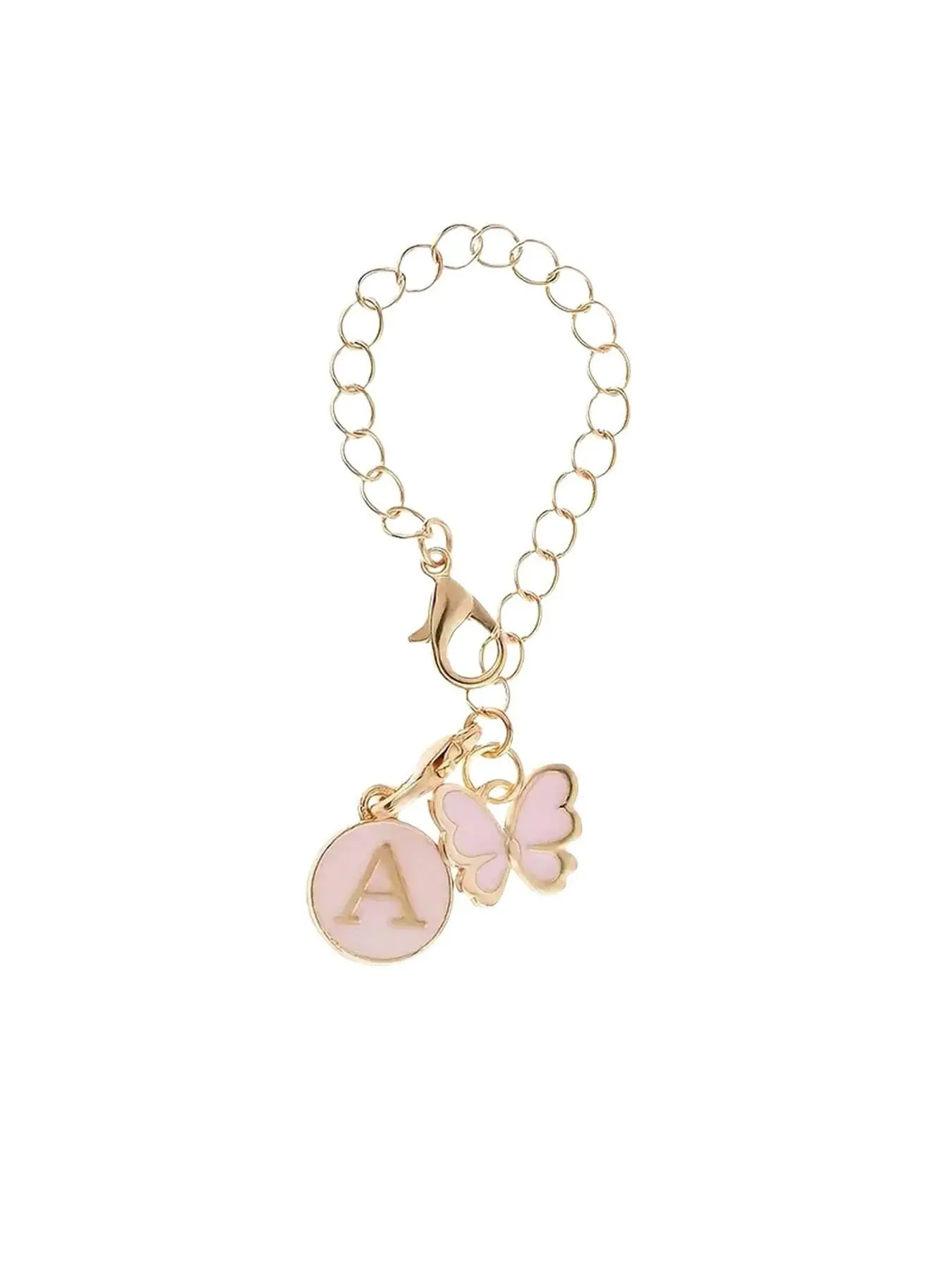 1/26 piece zinc alloy round letter A-Z white pink butterfly letter pendant bag water cup bracelet identification letter jewelry pendant, Letter Charm