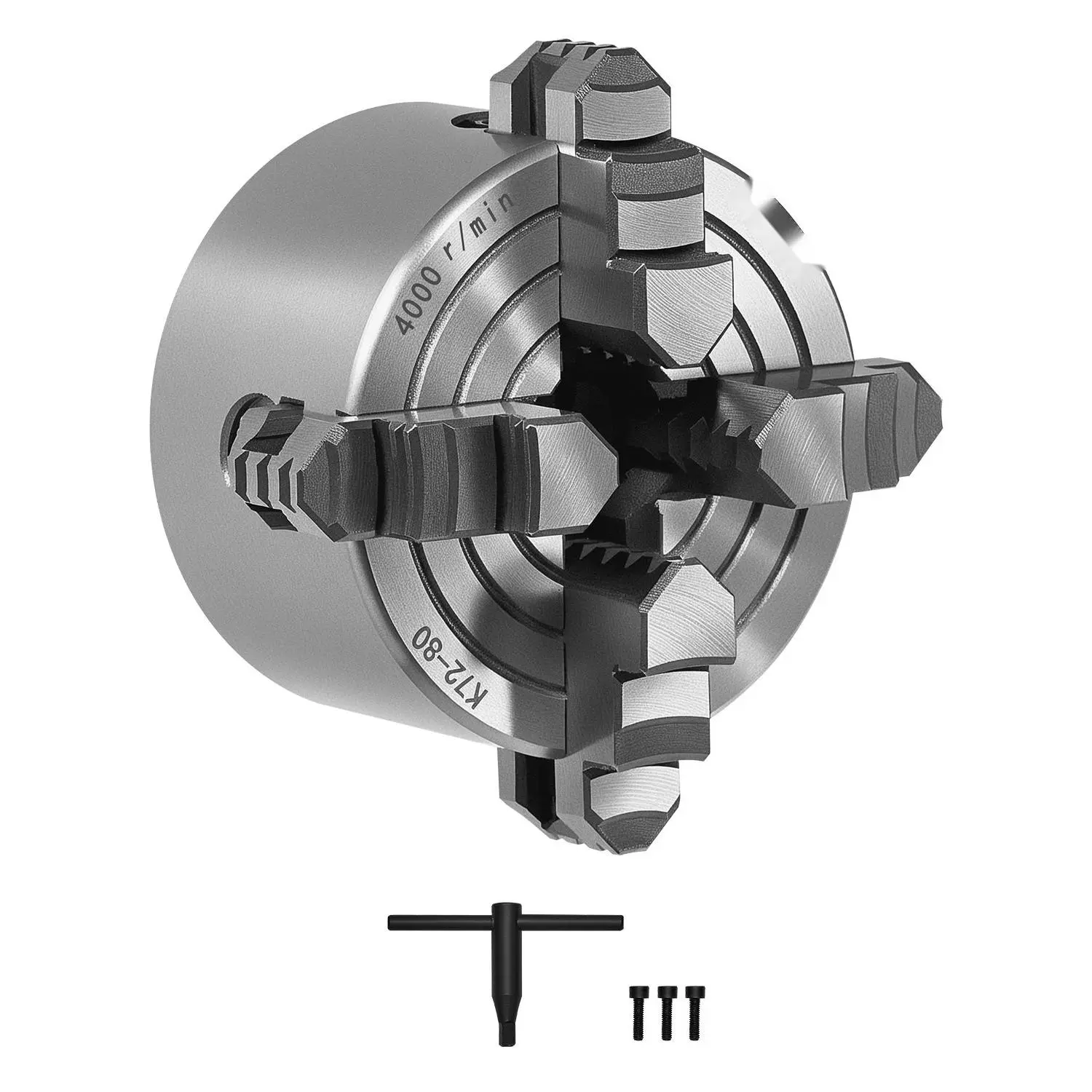 3-Inch 4-Jaw Self-Centering Lathe Chuck for Drilling Milling Machines and CNC Machining, Compatible with 3D Printers, Precision Metalworking Tool for Workshops, Industrial Grade Clamp for Secure Workholding