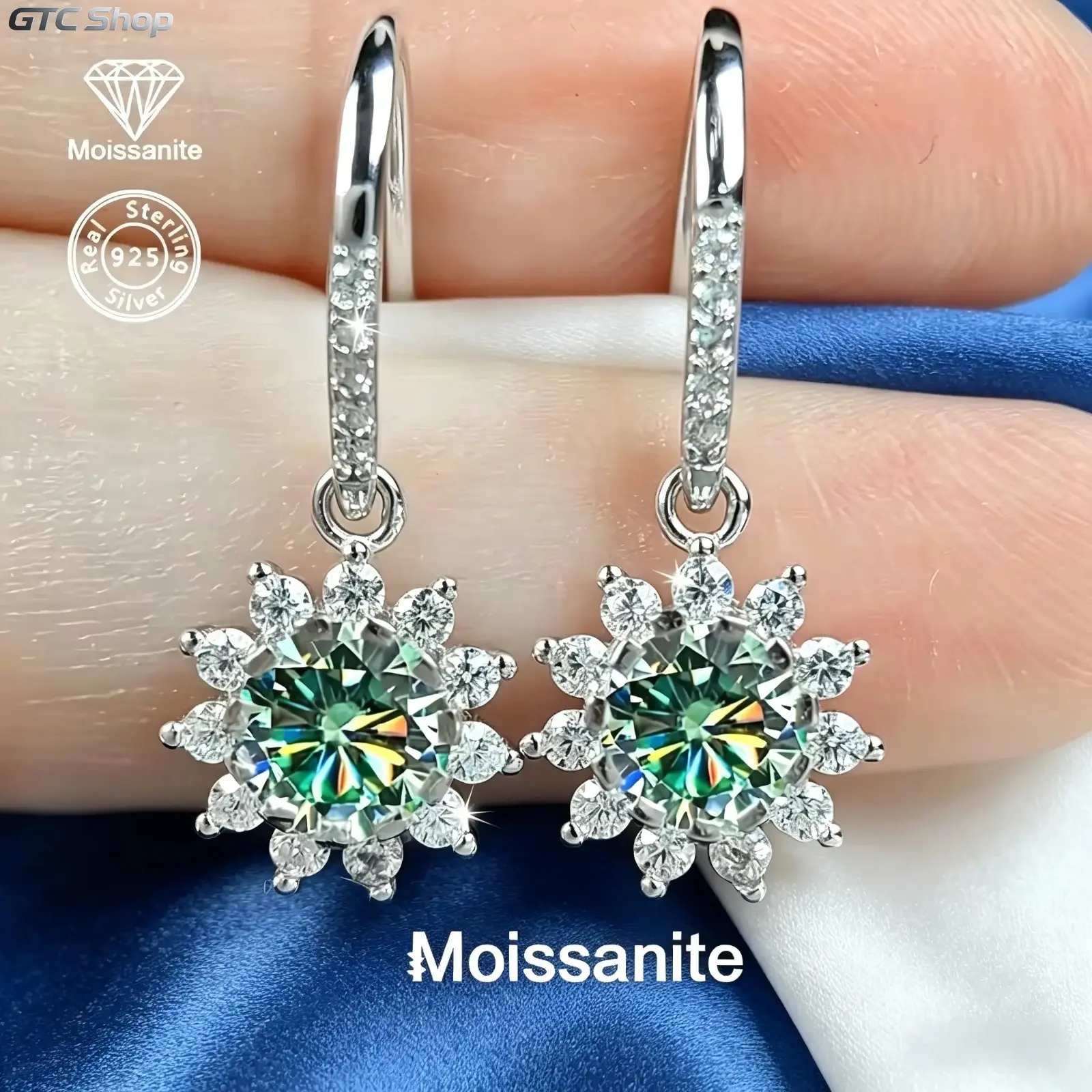 925 Sterling Silver 1 Carat Moissanite Sunflower & Snowflake Earrings, Luxury Versatile Women’s Jewelry, Ideal for Birthday, Valentine’s Day, Christmas, Halloween, New Year, Daily Wear, Vacation, Party & Wedding