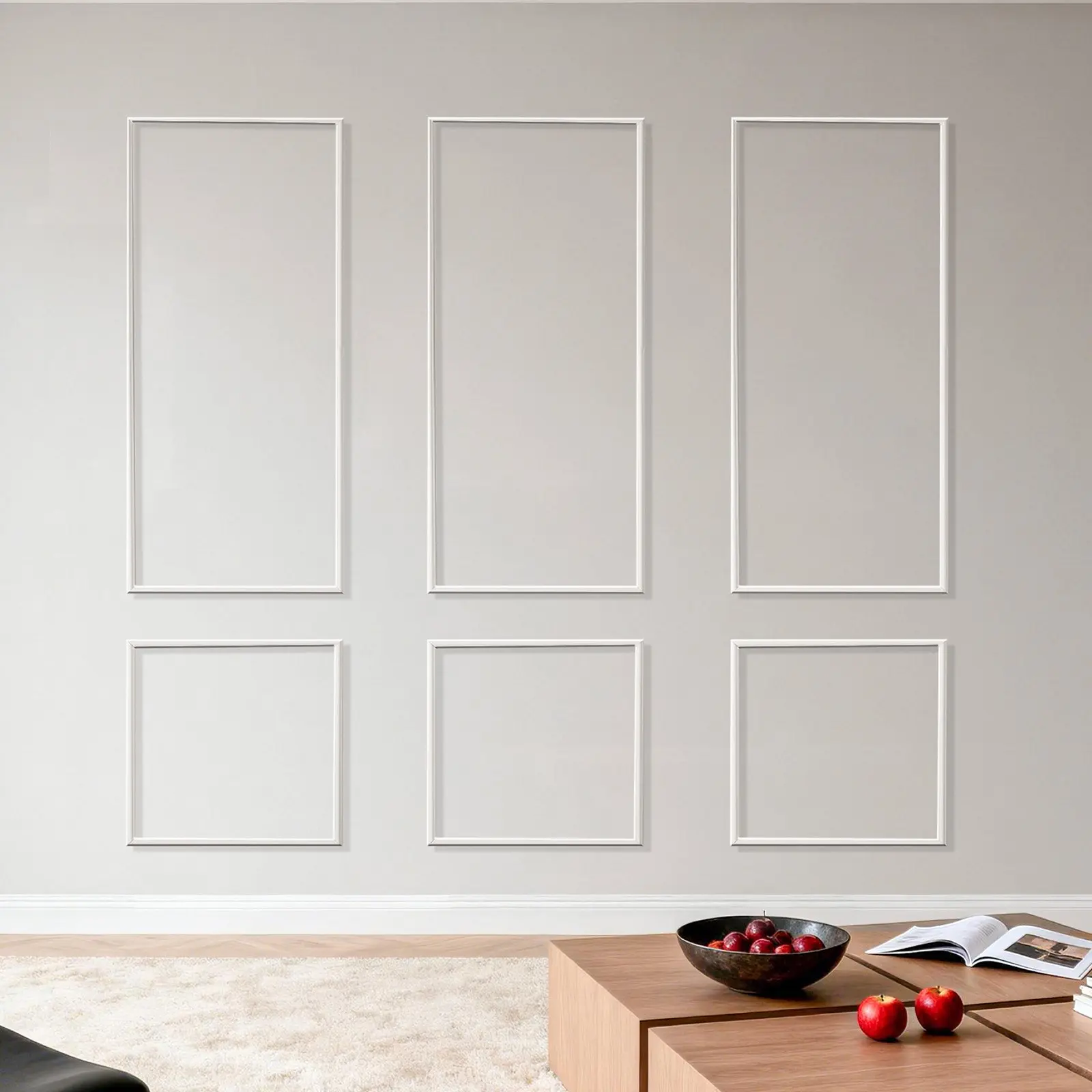 VEVOR 3-Pack Wall Molding Wainscoting Panels Kit, Slim Line Lightweight Paintable Polystyrene, Easy-Install Waterproof Accent Wall Trim for Renters’ Interior Décor (24x54 + 24x24 in, White), Accent Walls