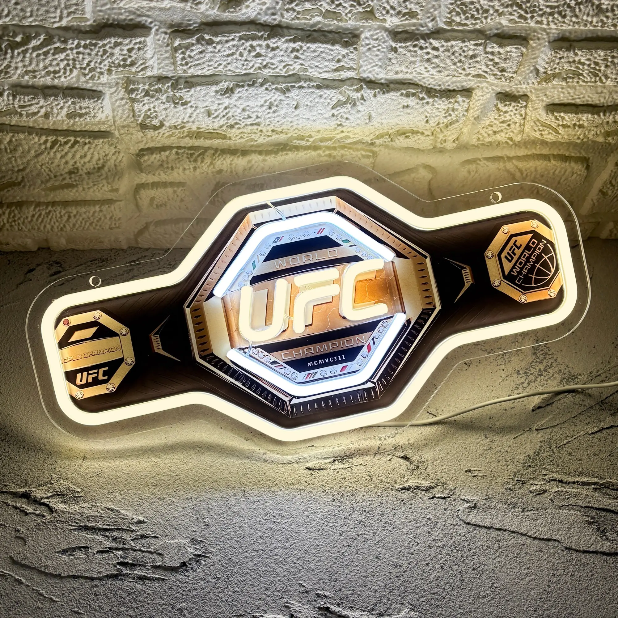 Printed Belt Pattern UFC Sign Glowing Wall Mount Neon Wall Decoration Light USB Powered and Dimmable Neon Light for Decoration Bedroom Boxing Wrestling Club Party Man Cave Decorative Light