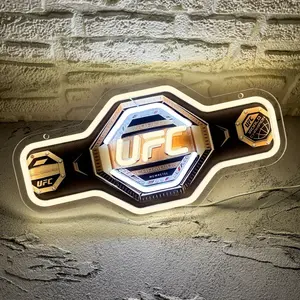 Printed Belt Pattern UFC Sign Glowing Wall Mount Neon Wall Decoration Light USB Powered and Dimmable Neon Light for Decoration Bedroom Boxing Wrestling Club Party Man Cave Decorative Light