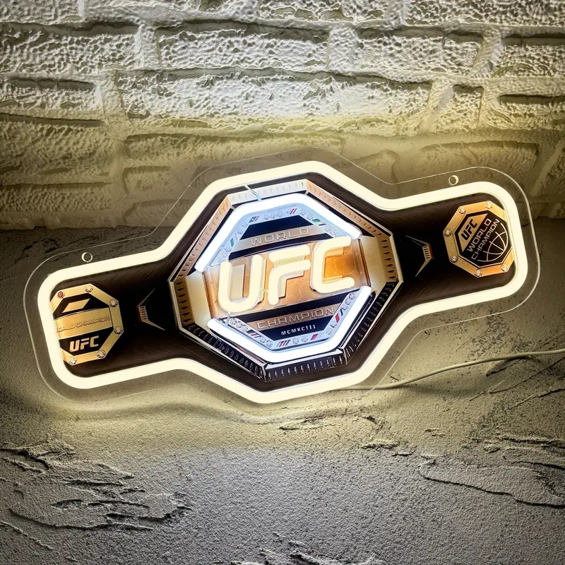 Printed Belt Pattern Sign Glowing Wall Mount Neon Wall Decoration Light USB Powered and Dimmable Neon Light for Decoration Bedroom Boxing Wrestling Club Party Man Cave Novelty Lighting