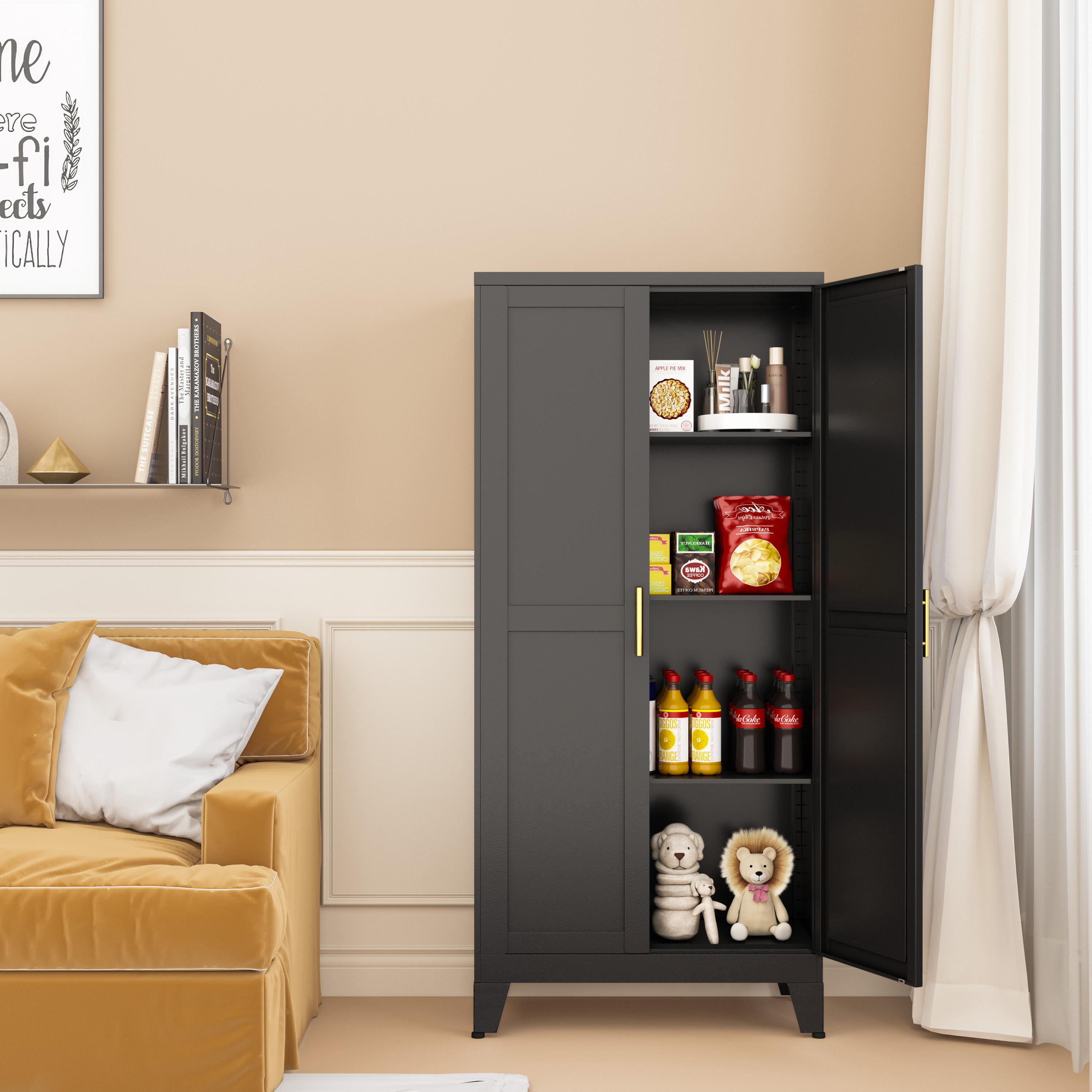 Metal Pantry Cabinet 47" with 2 Doors & 3 Adjustable Shelves, Kitchen Pantry Storage Cabinets for Dining Room, Living Room, Bathroom Furniture Organization storage cabinets drawer dresser  Cupboard Organizer