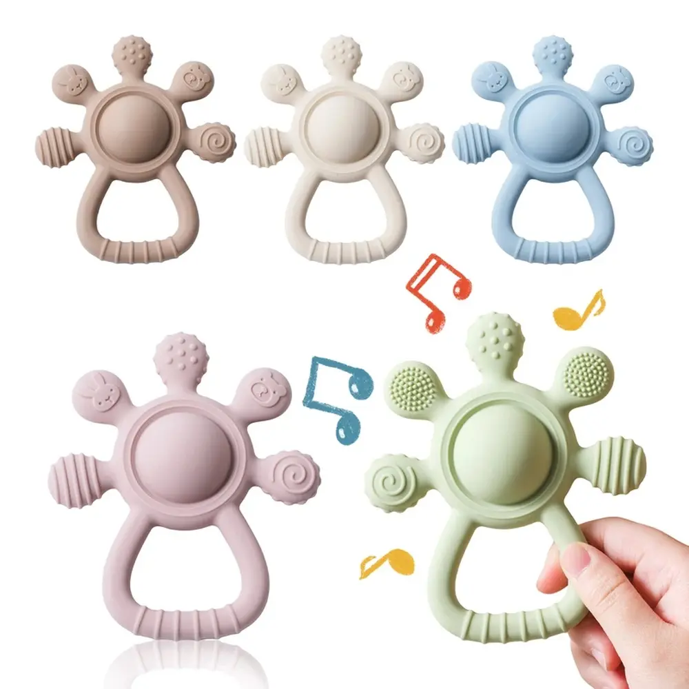 BPA-Free Food-Grade Silicone Teether Rattle Toy - 0-12 Months Baby Sensory Hand Bell, Safe Soothing Educational Shape Sorter Gift for Infants (Birthday, Holiday)