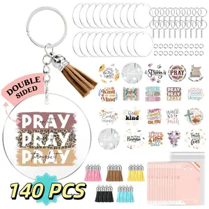 2D Flat, 140pcs Acrylic Keychain Blank Set, Faith Double-Sided DTF Stickers Acrylic Keychain Making Kits for Vinyl DIY Craft Project