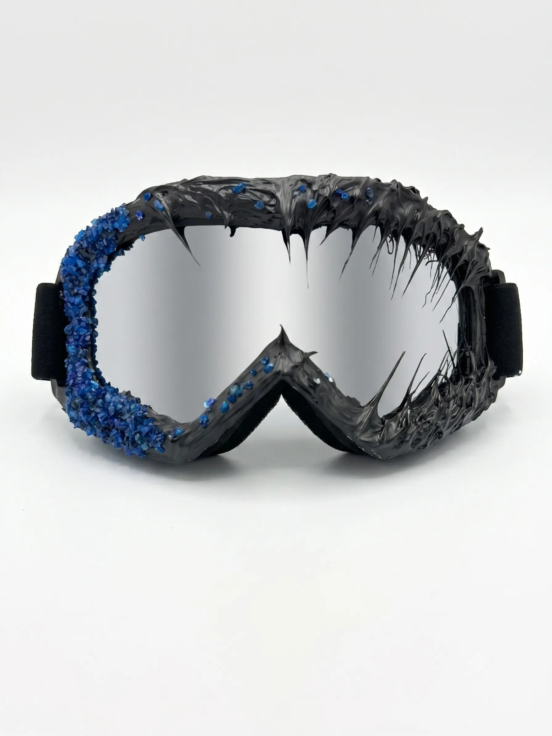 Brcyznw Blue Rhinestone Fluid Spike Costume Glasses, Punk Halloween Cosplay Accessory, Handmade Decorative Lens