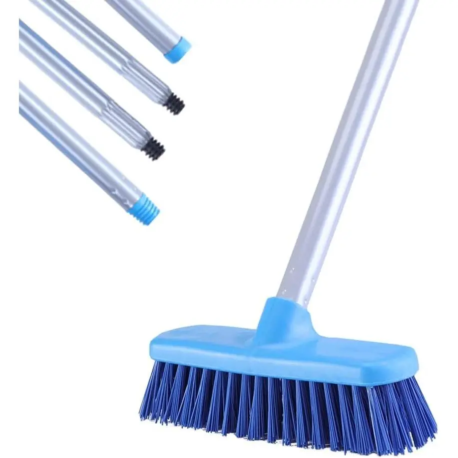 Deck Scrub Brush with Long Handle for Indoor and Outdoor Cleaning, Stiff Bristle Scrubbing Brush, 50" Adjustable Handle Floor Scrubber for Bathroom, Shower, Tile Floors, Garage, Patio
