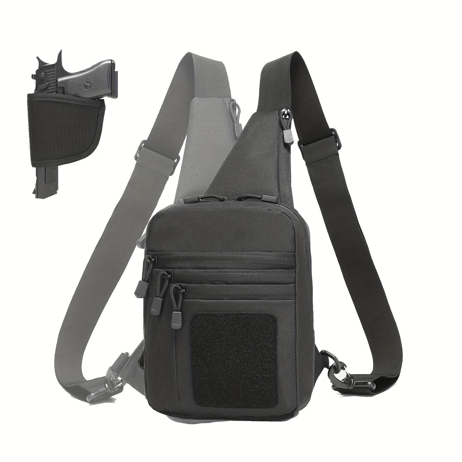 Men's Black Concealed Carry Holster Sling Bag, Small Pistol Backpack Chest Backpack, Travel, Sports, Walking Crossbody Shoulder Bag-Nylon Strap Zipper Closure