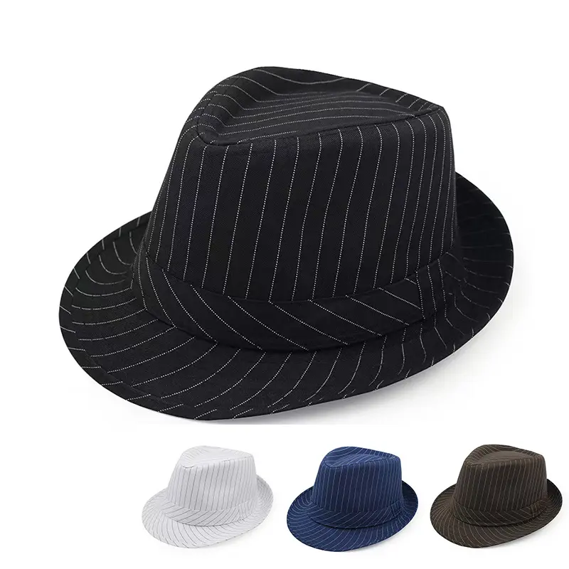 Men's British Style Striped Rolled Brim Jazz Fedora Hat Spring Autumn UV Protection Sun Hat Lightweight Casual Trilby Hat for Beach Travel Vacation Hiking Shopping Outdoor Daily Wear