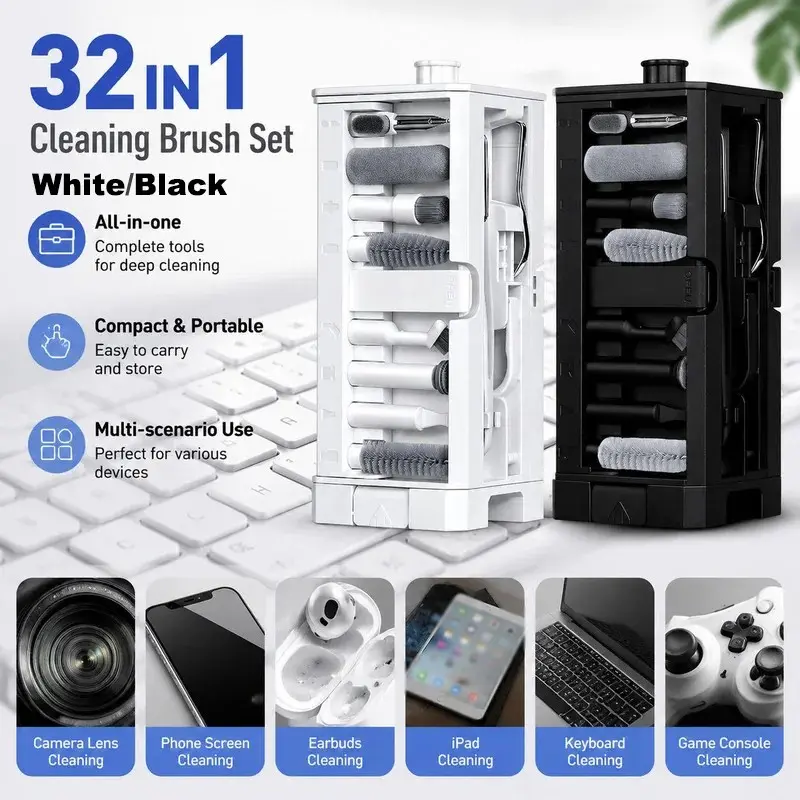 32-In-1 Professional Electronic Cleaning Kit, Earphone & Charging Port Cleaner, Compatible with iPhone, AirPods, Keyboard, Laptop Screen, Camera Lens