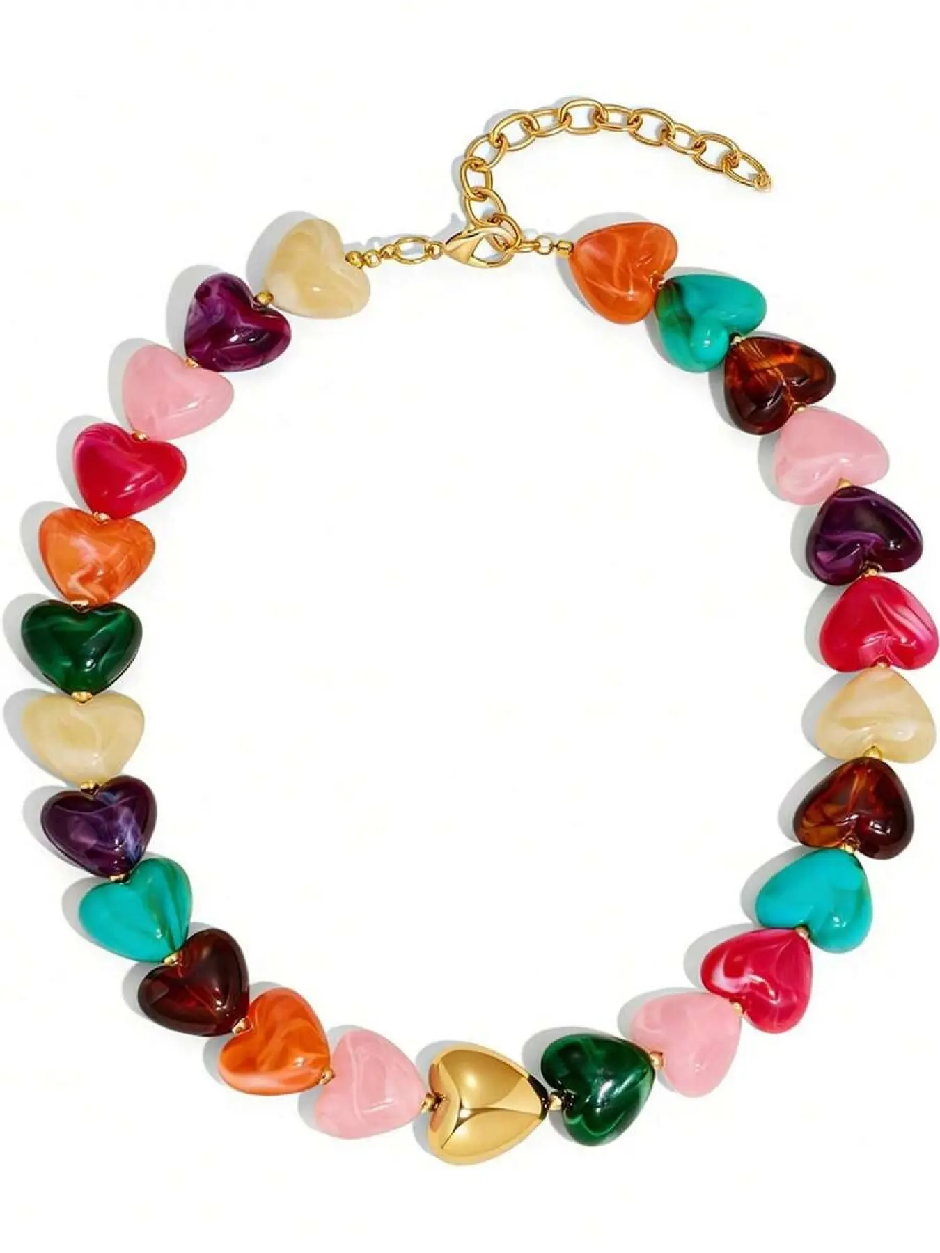 1pc Chunky Heart Necklaces For Women Colorful Resin Beaded Statement Necklace Cute Boho Y2K Choker Necklace Summer Beach Jewelry Decorative Necklace Beachy Jewelry