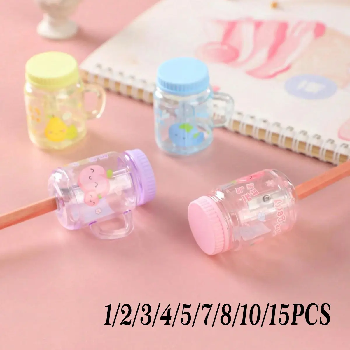 Creative Pearl Milk Tea Cup Pen Sharpener Set, Stationery, Single Hole, Easy Sharpening, Metal Blade, Abs Plastic, Scratch-Resistant, Transparent Shavings Collector