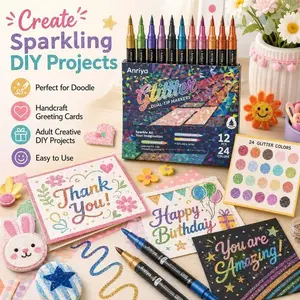 【DealsforYouDays】Flexible 1-5mm Dual Tip Shimmer Art Markers, 24/48/96 Pcs Two-Color Sparkle Brush Pens, Ideal for Doodle, Handcraft Greeting Cards & Adult Creative DIY Projects