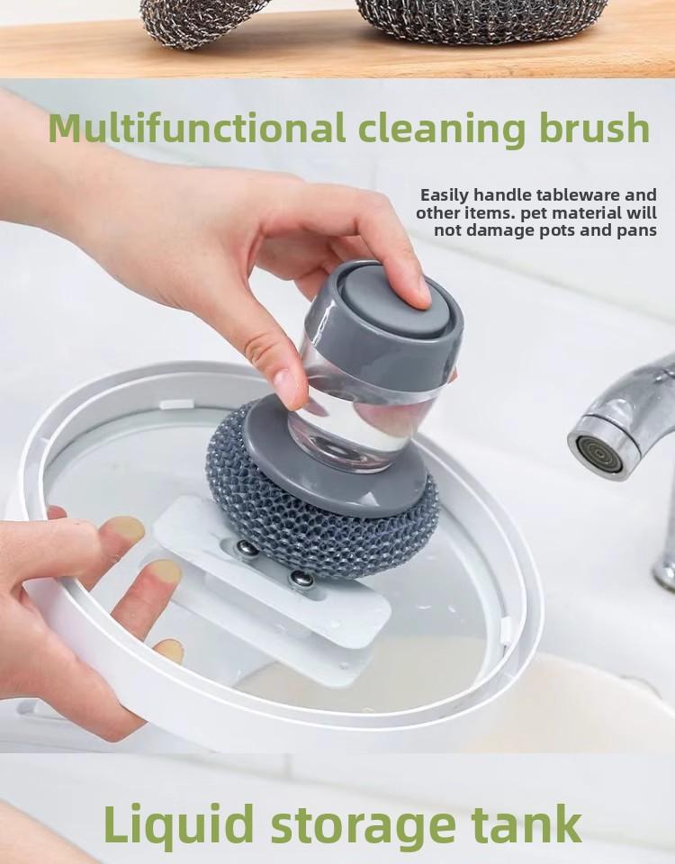 Automatic Liquid Dispensing Dish Brush Squeegee for Kitchen Non-Scratch Scrubber Pressurized Cleaning Brush for Pots Pans Dishes Home Cleaning Tool