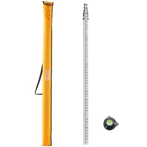【DealsForYouDays】VEVOR Aluminum Grade Rod, 25-Feet/10ths 6 Sections Telescopic Measuring Rod,Double-Sided Scale 1/10ft Leveling Rod Stick,Aluminum Alloy Survey Rod w/ Bubble Level &Carrying Bag for Houses,Walls,Floor